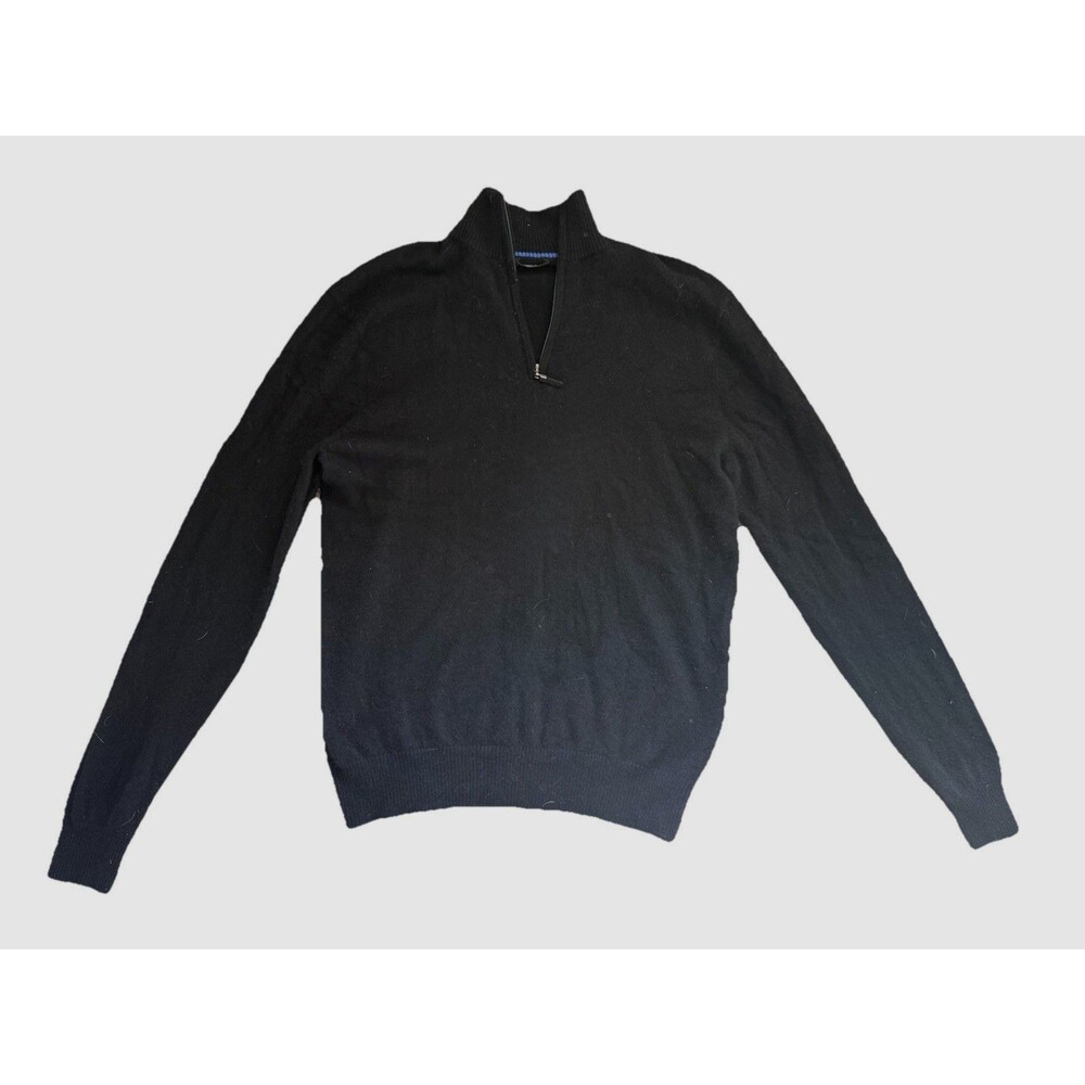 QI 100% Cashmere Men’s Size XL 1/4 Quarter Zip Pull On Sweater Black Luxury